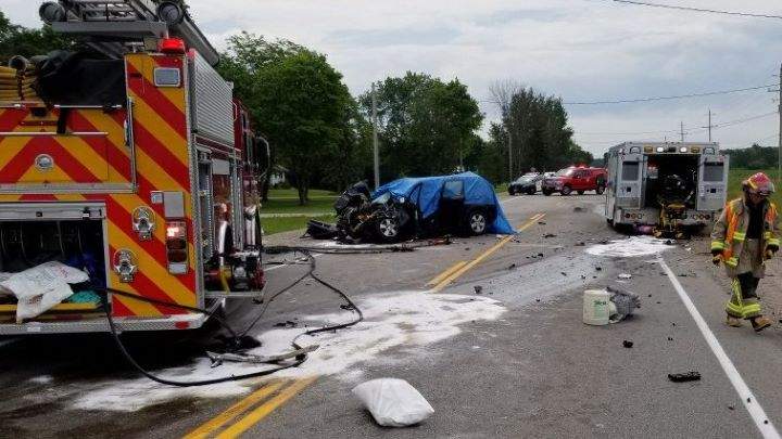 The crash, which happened on County Road 27 near Flos Road 7, was reported shortly after 11 a.m.