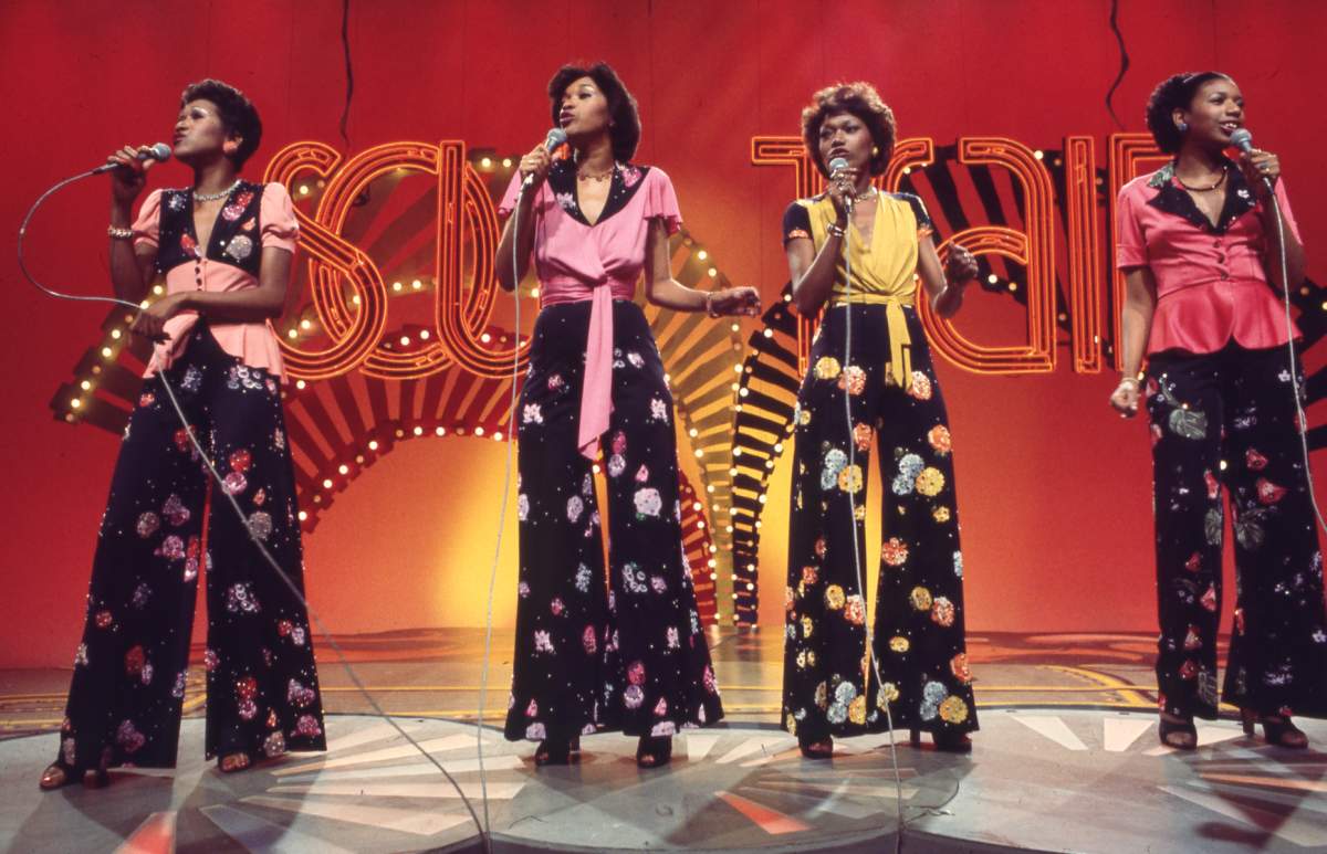 The Pointer Sisters (L-R: Ruth Pointer, Anita Pointer, Bonnie Pointer, June Pointer) perform on Soul Train Episode 152, aired in 1975. (Photo by Soul Train via Getty Images).