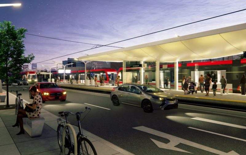 An artist's rendering shows the proposed Green Line LRT in Calgary. 
