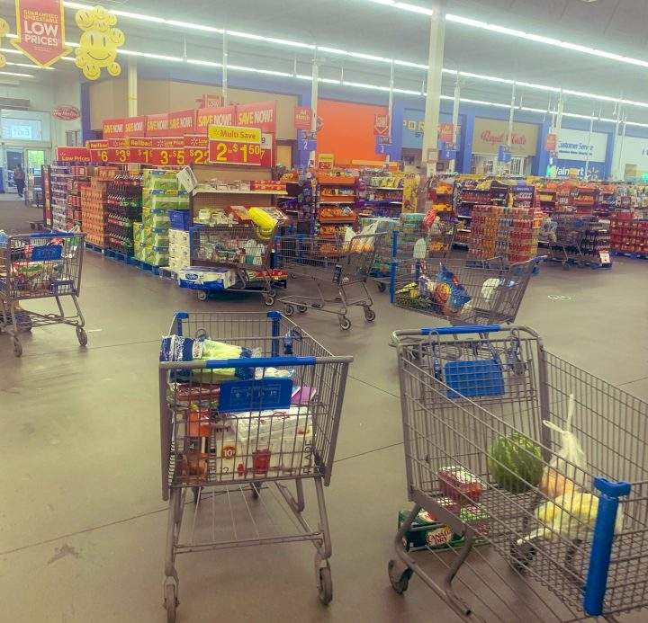 A photo taken by Trina Agopsowicz shows abandoned shopping carts in the Harbour Landing Walmart on June 12.