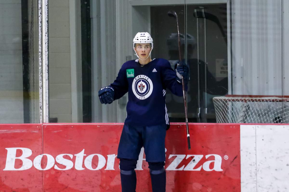 Henri Nikkanen at Winnipeg Jets development camp in June 2019.