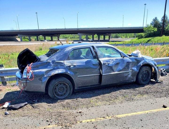 The scene of the crash on Highway 401 near Meadowvale Road.