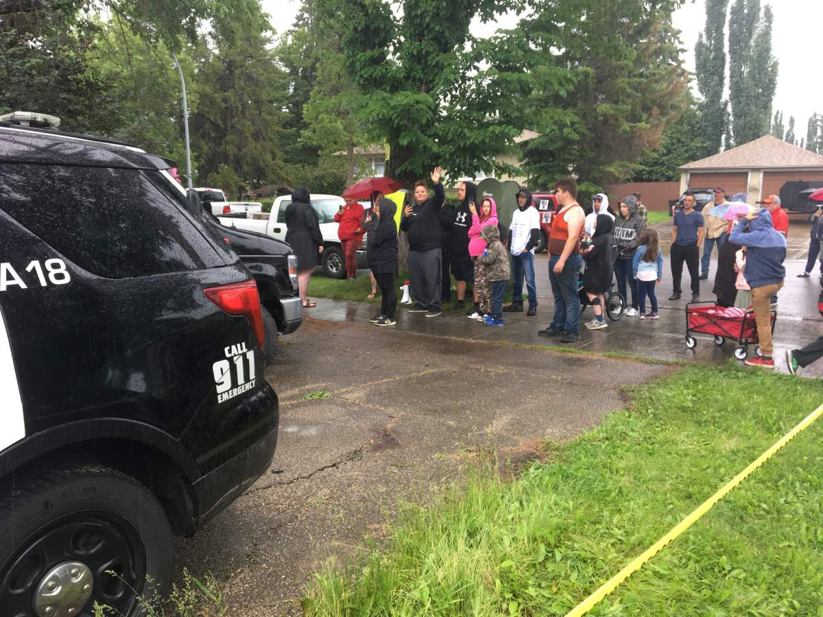 Protesters in Edmonton’s McQueen neighbourhood on Tuesday, June 30, 2020.