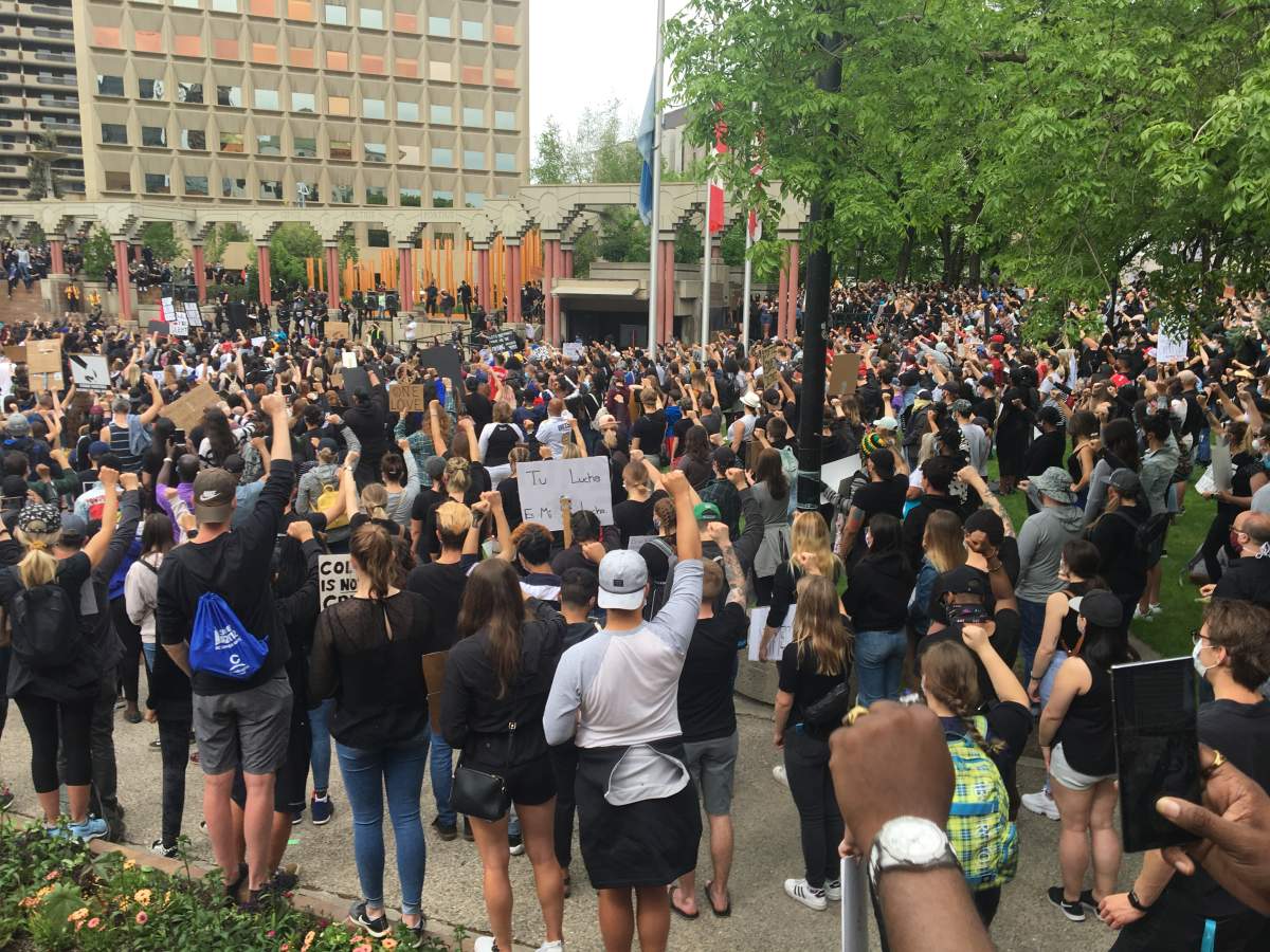 Calgarians turned out to stand in solidarity with Black Lives Matter at a rally on Saturday, June 6, 2020.