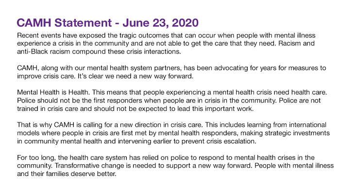 Toronto’s CAMH says police should not be 1st responders to mental health calls - image