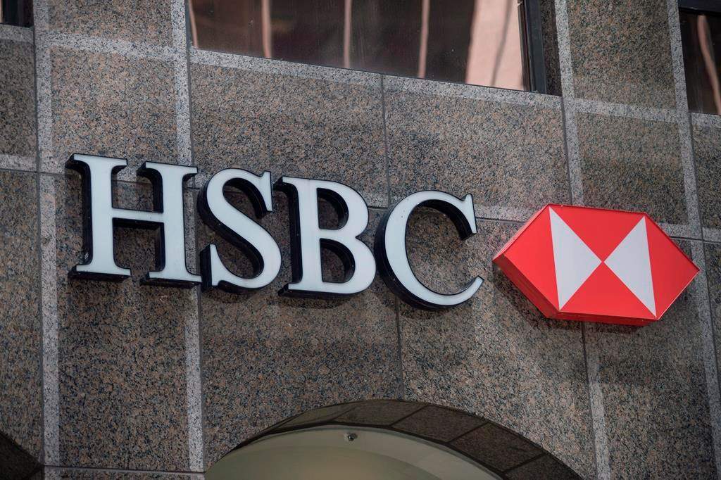 The logo for HSBC Bank Canada is seen on King Street West in Toronto on May 24, 2016. THE CANADIAN PRESS/Eduardo Lima.