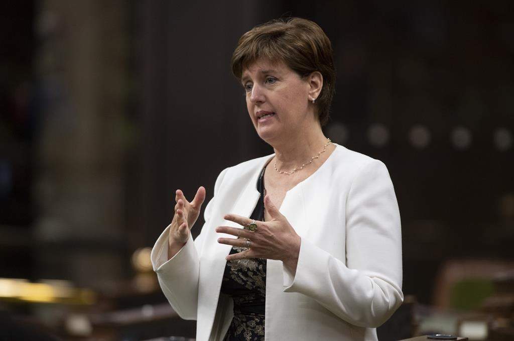 Minister of Agriculture and Agri-Food Minister Marie-Claude Bibeau rises during a sitting of the Special Committee on the COVID-19 Pandemic in the House of Commons, in Ottawa, Wednesday, June 3, 2020. The federal government will not release the data that Agriculture Minister Marie-Claude Bibeau says Ottawa relied on to decide against exempting fuels used in grain dryers from the national price on pollution.