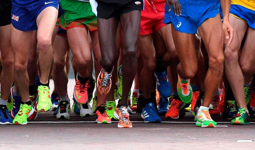 Athletes leave the half marathon start line during the European Athletics Championships in Amsterdam, the Netherlands on Sunday, July 10, 2016. The 2021 Montreal marathon has been cancelled due to the COVID-19 pandemic.