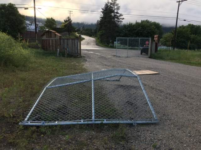 The entrance gate to the Kangaroo farm in Kelowna was damaged early Friday morning. 