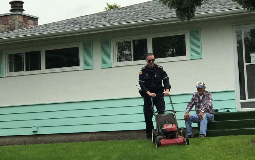 Alberta Health Services shared a touching moment between an EMS member and a senior on Friday. 