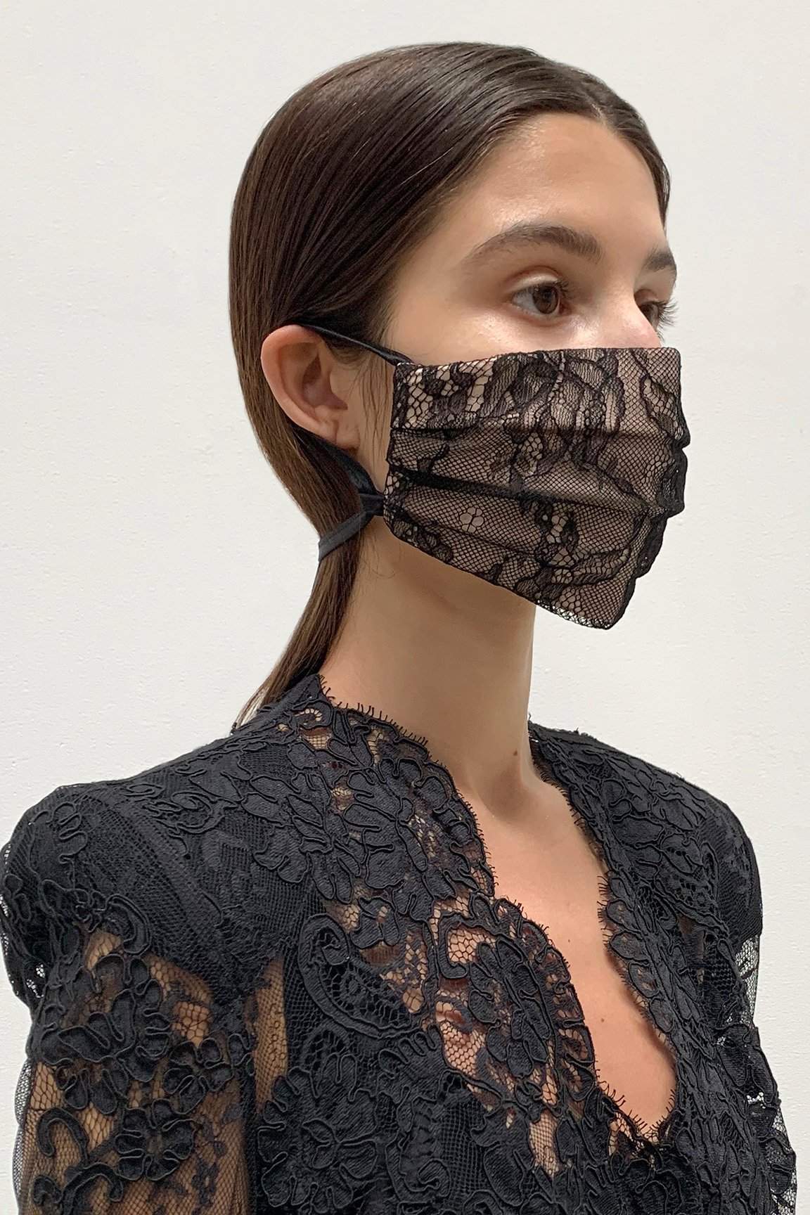 A face mask, designed and produced by Montreal fashion brand UNTTLD. The items retail for $50, with $5 going to a local women’s shelter.