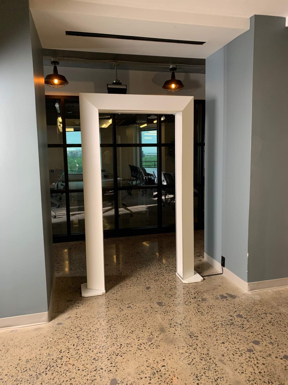 The Cleanse Portal, a device that emits far-UVC light, at Pinkston’s office building in Falls Church, Va.