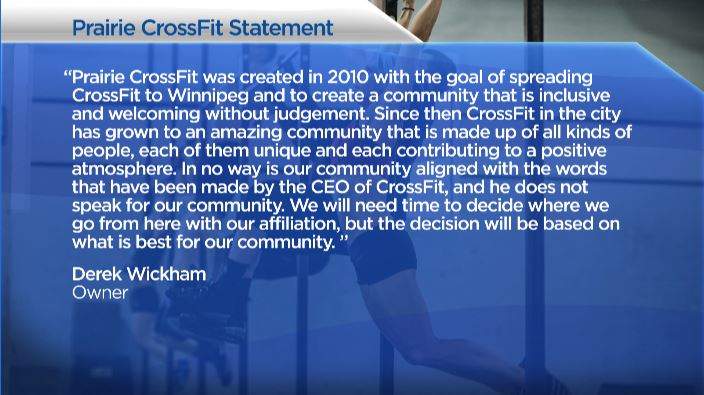 Statement from Prairie CrossFit, June 09, 2020