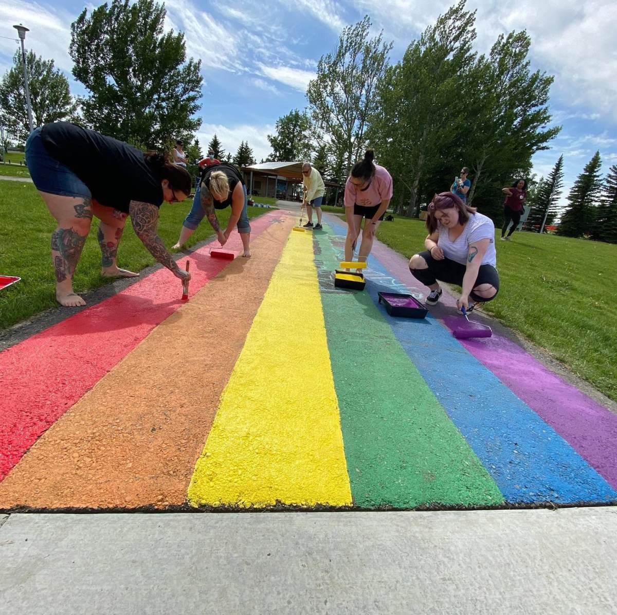 People in Airdrie stepped up to repaint a Pride sidewalk after it was vandalized on June 20, 2020.
