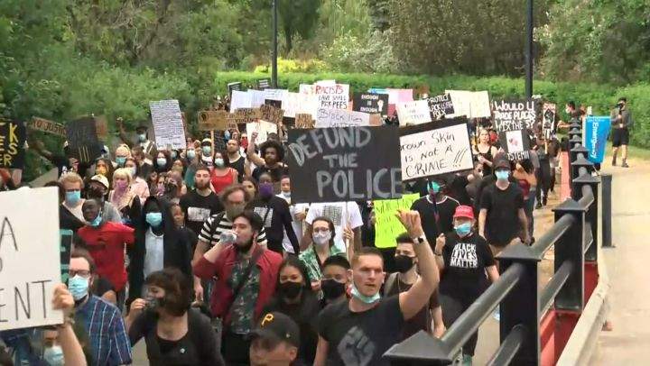 One week after a massive anti-racism protest was held at the Alberta legislature grounds, a march got underway in Edmonton to speak out against police violence and to demand racial equality.