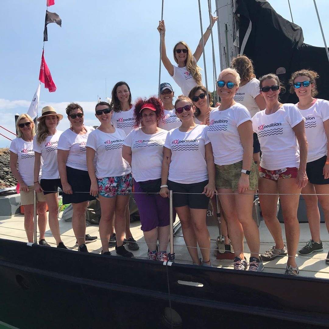 Dr. Hilary Nash (front row, third from right) took part in Leg 6 of eXXpedition, a sailing voyage to gather and analyze plastic pollution in the oceans