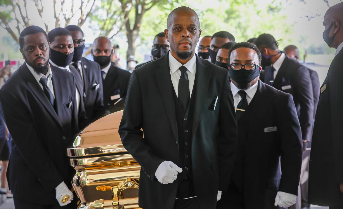 Pallbearers bring the coffin into The Fountain of Praise church in Houston for the funeral for George Floyd on Tuesday, June 9, 2020.