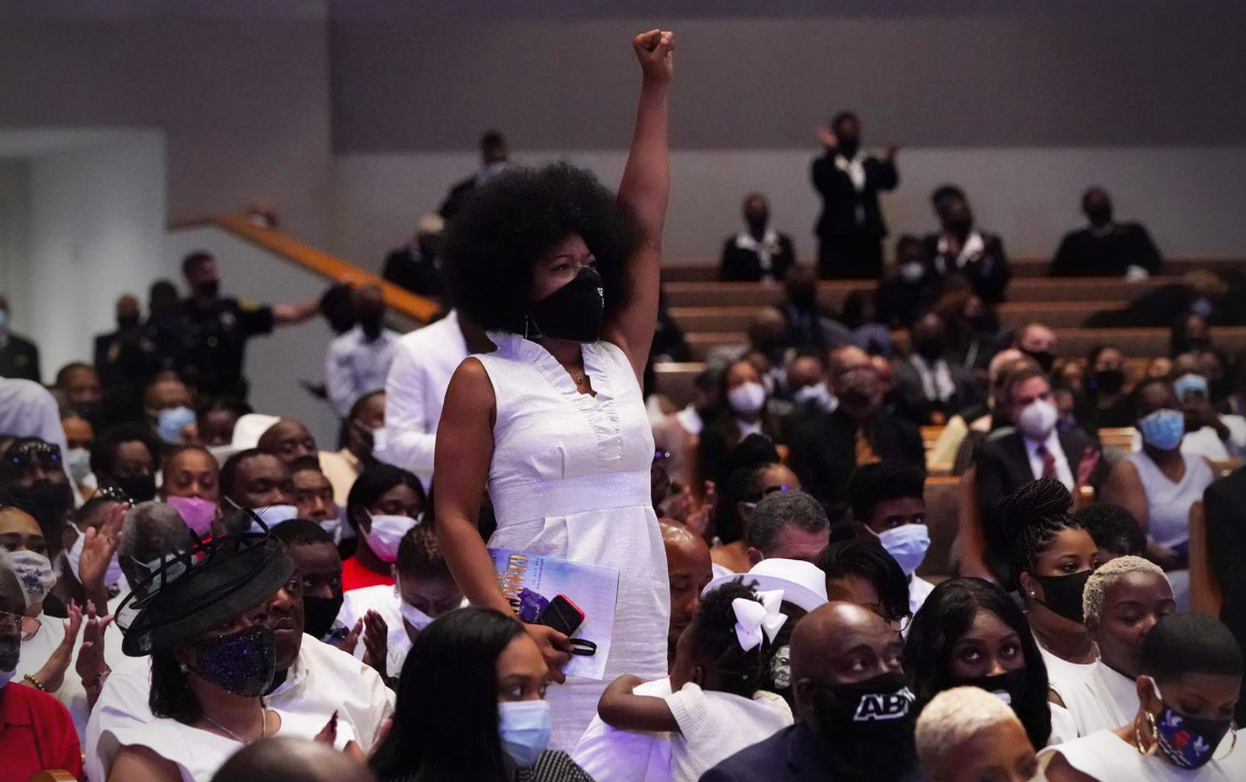 Family and guests attend the funeral service for George Floyd at The Fountain of Praise church Tuesday, June 9, 2020, in Houston.