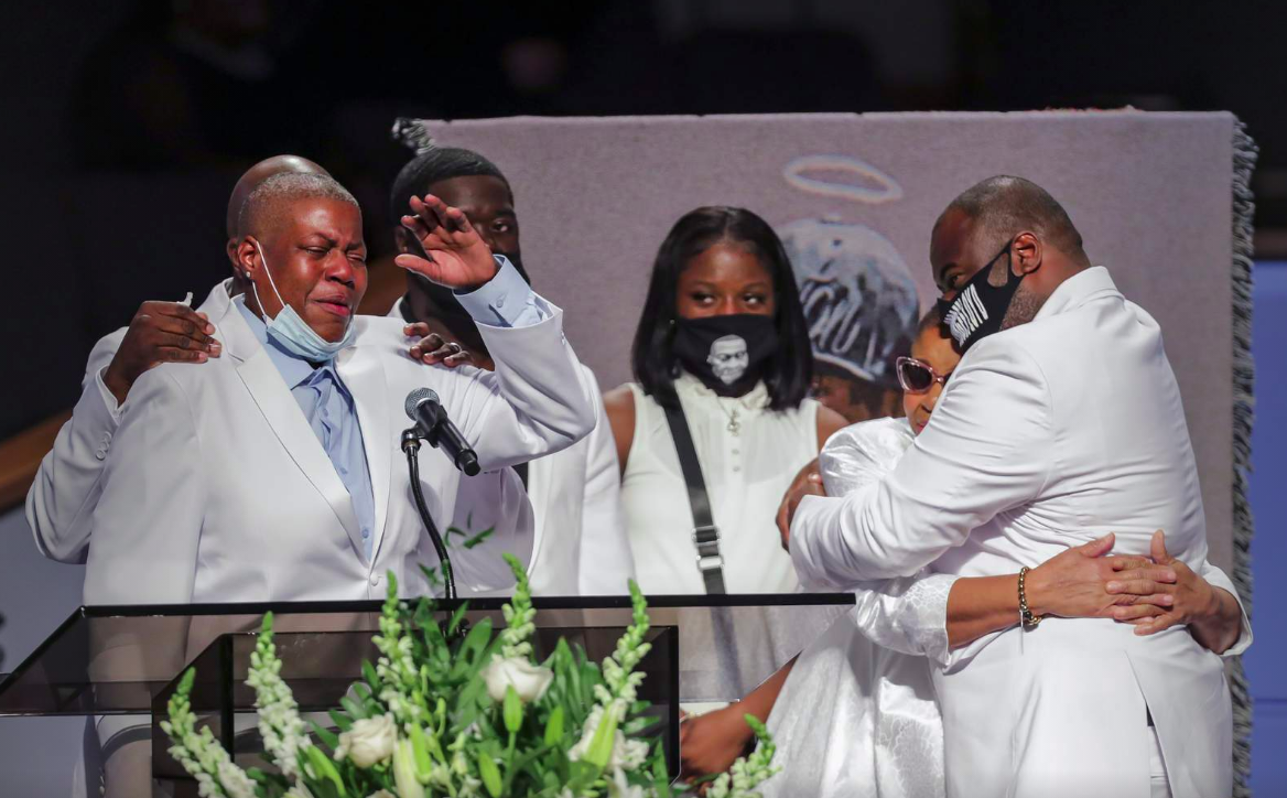 LaTonya Floyd speaks during the funeral for her brother, George Floyd, on Tuesday, June 9, 2020, at The Fountain of Praise church in Houston.