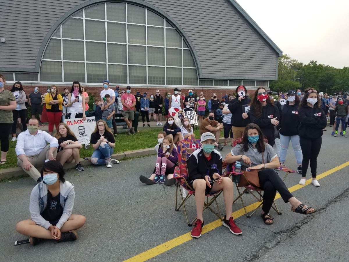 Hundreds of people attend an anti-racism rally in the Halifax neighbourhood of Spryfield on Wed. June 17, 2020.