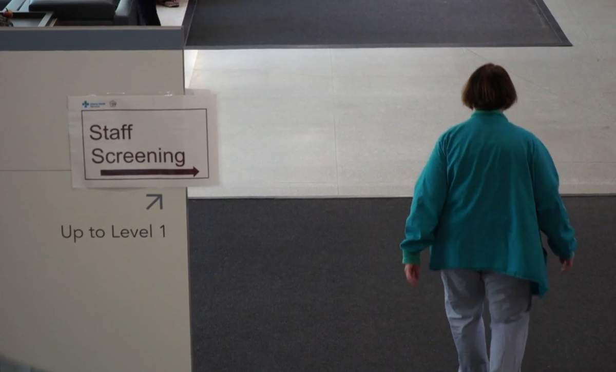 A sign inside the Royal Alexandra Hospital in Edmonton, Alta. on Tuesday, June 16, 2020.