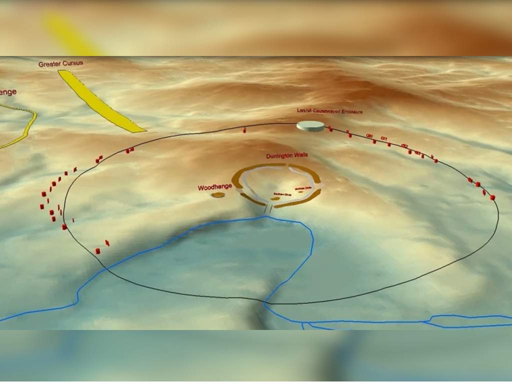 A map of the newly discovered shafts, forming a ring around Durrington Walls and other Neolithic sites.