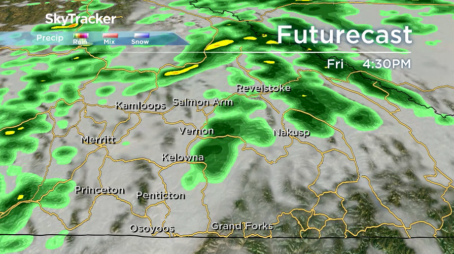 There is a chance of a few sprinkles in the Shuswap, Central and North Okanagan Friday afternoon.