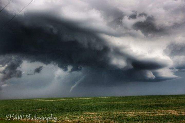 A photo of a funnel cloud by Chin Lakes, Alta, taken at 8:01 p.m. on June 13.