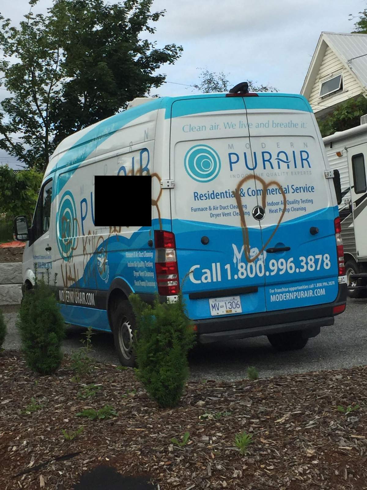 The vandalism included offensive language spray painted on vehicles and buildings.