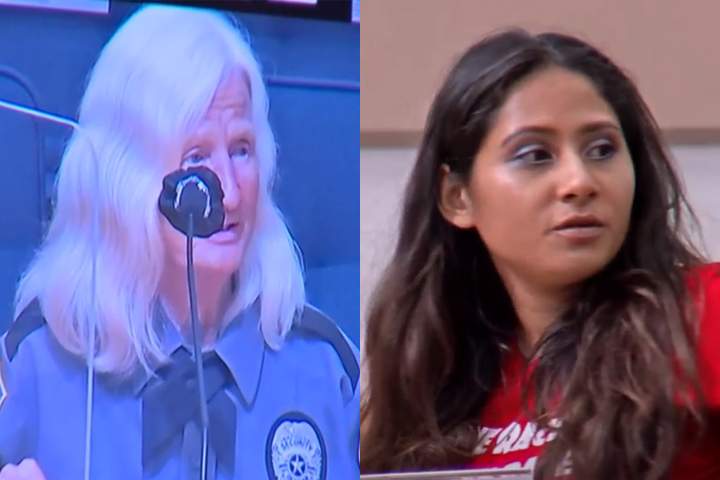 This composite image shows Sylvia Ball, left, and Christina Gomez speaking out against a mandatory mask law at the Palm Beach Coutny Board of County Commissioners on Tuesday, June 23, 2020.