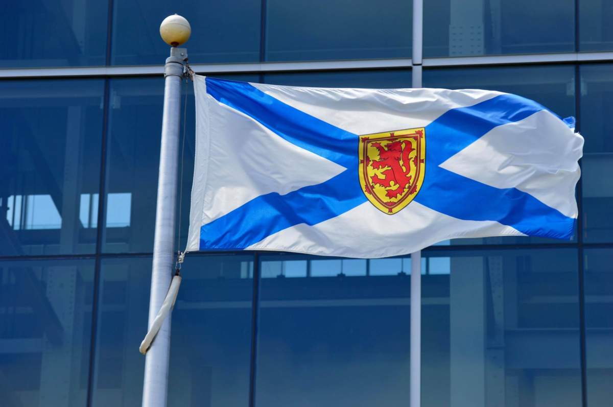 A Nova Scotia flag on the Halifax waterfront on July 6, 2020. 