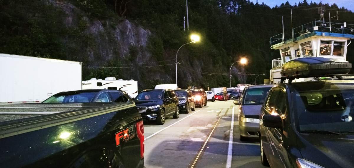 Jacquie and Mark Steele says they were placed in a line-up at the Horseshoe Bay ferry terminal that didn't move for six hours.