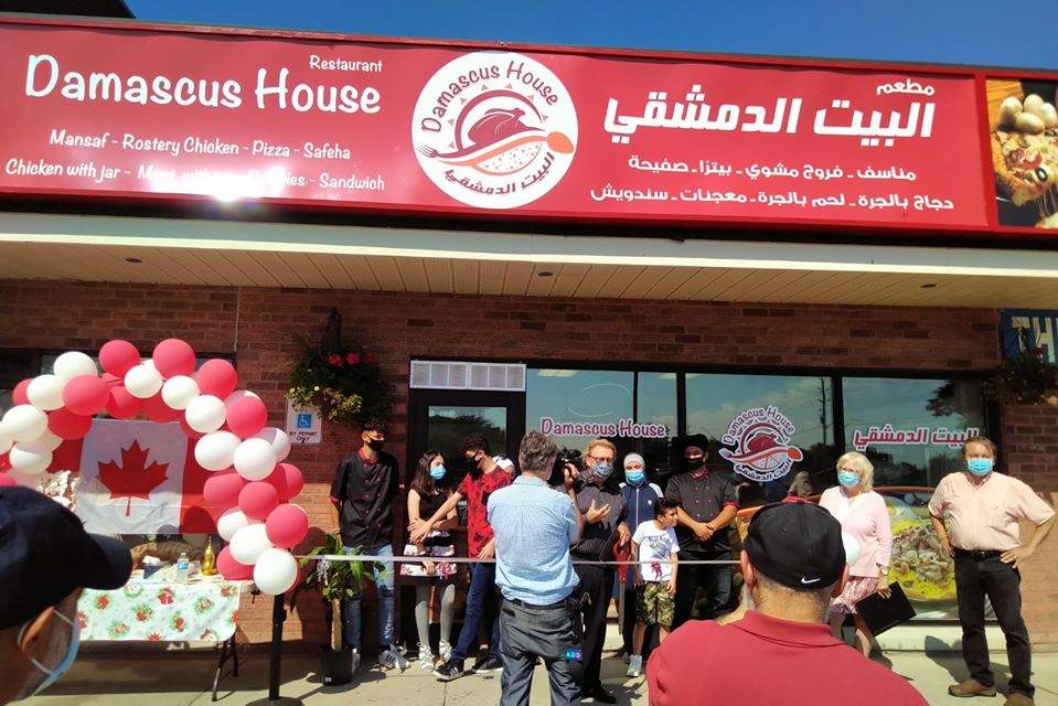 Mayor Ed Holder, Counc. Paul Van Meerbergen, and MPP Peggy Sattler joined Rasool and Faekah Alabrach for the grand opening of their restaurant, Damascus House, on July 17, 2020.