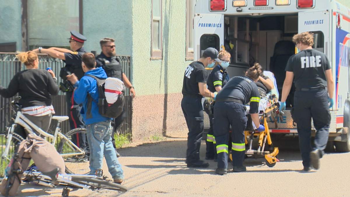 Saskatoon police arrested a 45-year-old woman accused of stabbing a 47-year-old woman, a family member, twice in the arm on Saturday.