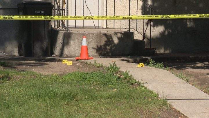 Evidence markers at the scene of a homicide in the 100 block of Avenue K South on July 11, 2020.