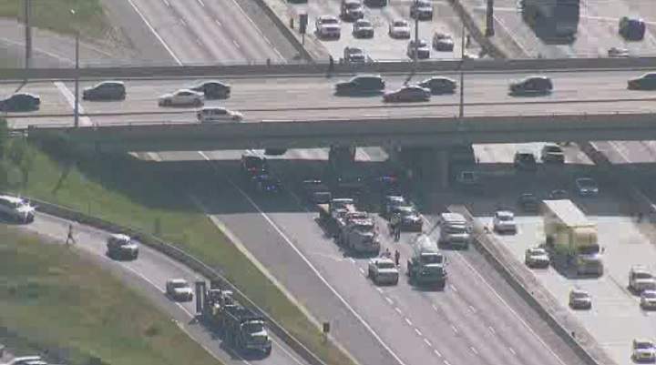 The collision happened on the eastbound collector lanes of Highway 401 near Weston Road Wednesday afternoon.