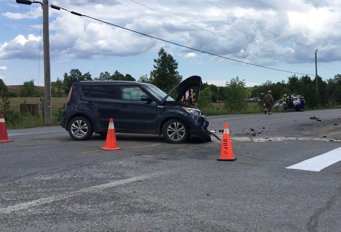 No one was injured following a collision on County Road 40 just north of Norwood on Wednesday afternoon.