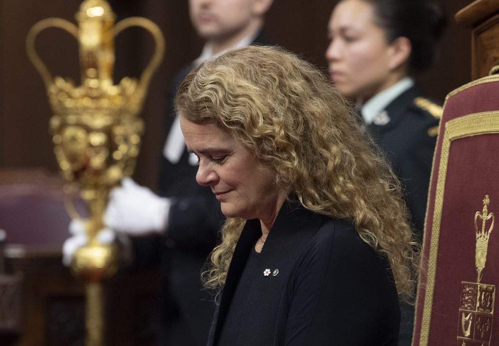 Governor General Julie Payette nods giving royal assent of a government bill during a ceremony in the Senate chamber in Ottawa, Thursday, Dec. 12, 2019. 