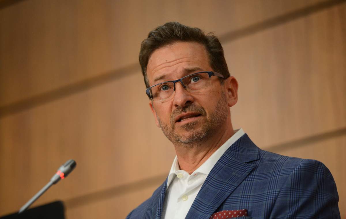 Bloc Quebecois leader Yves-Francois Blanchet holds a press conference on Parliament Hill amid the COVID-19 pandemic in Ottawa on Wednesday, June 17, 2020.