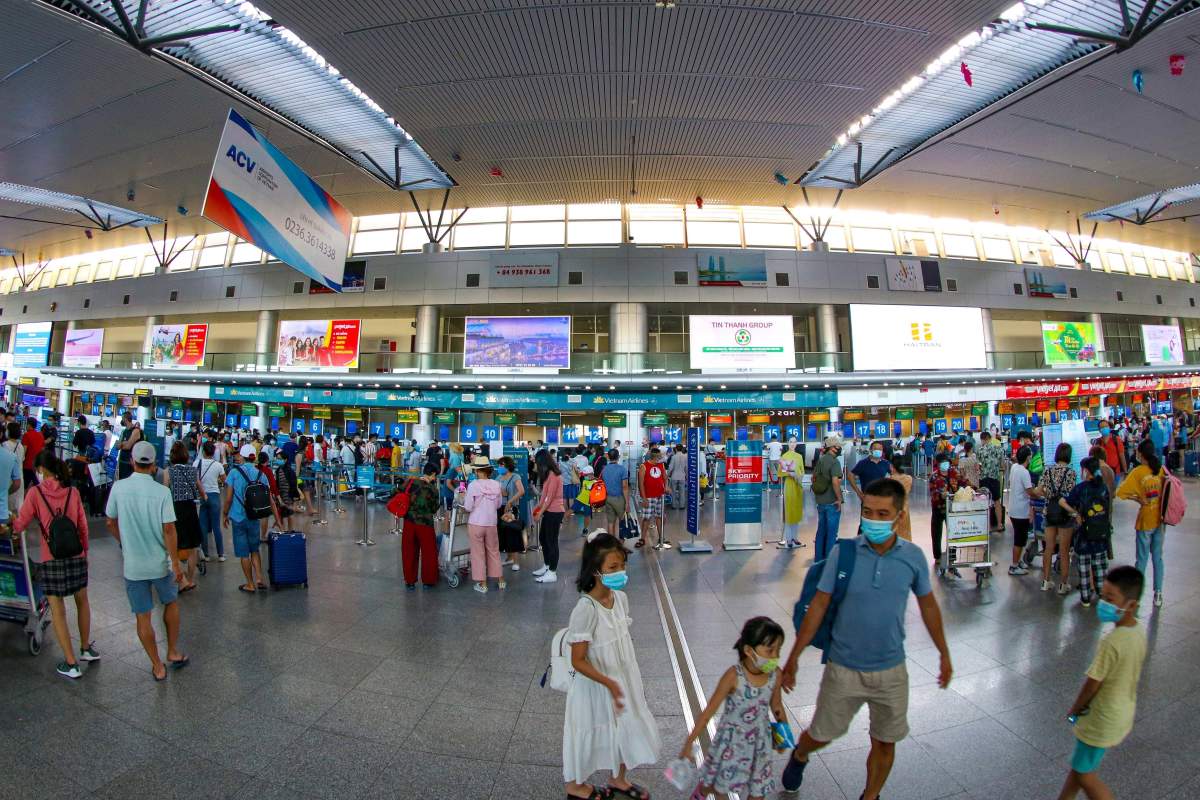 People wearing face masks at Da Nang international airport in Da Nang, Vietnam, on July 27 2020.