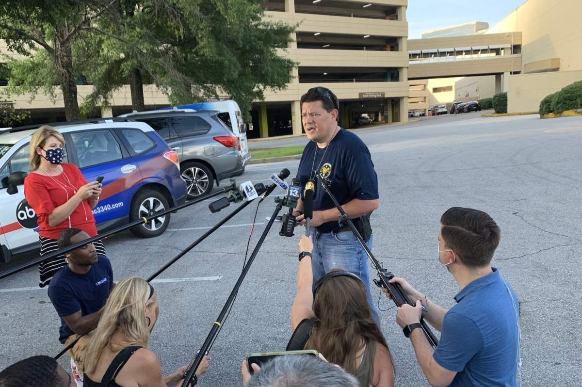Hoover Police Chief Nick Derzis speaks during a news conference on July 3, 2020, after an eight-year-old child was killed and three others were hurt in a shooting at a shopping mall in Hoover, Ala.