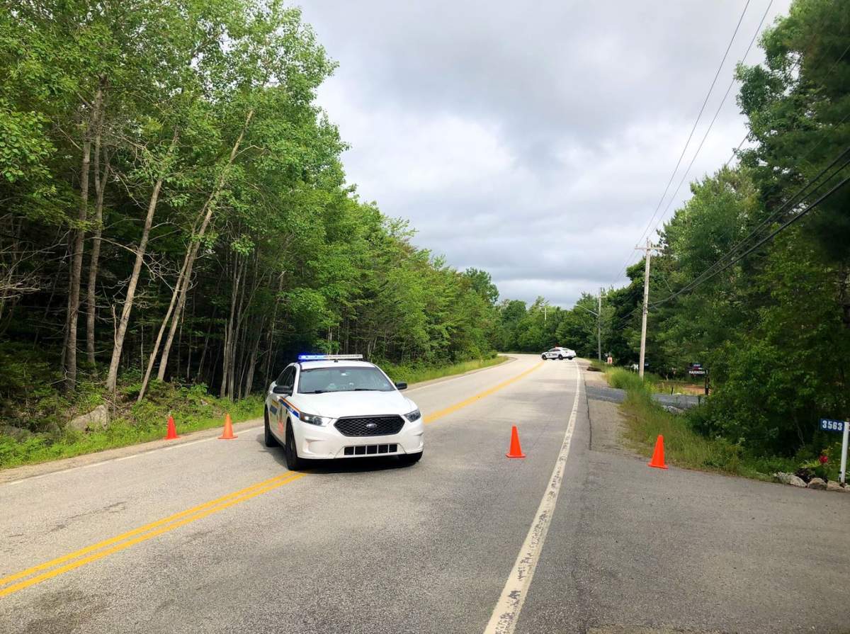 Police respond to a fatal crash in Hubley, N.S., on Tuesday, July 7, 2020. 