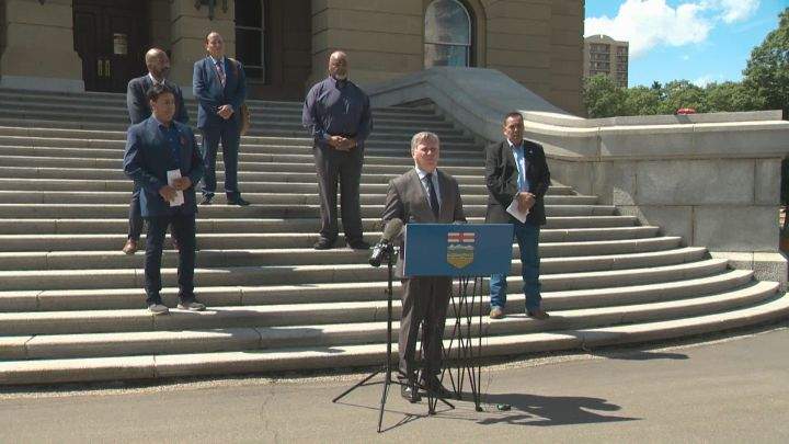 Alberta NDP Indigenous Relations Critic Richard Feehan speaks at a news conference in Edmonton on July 6, 2020.