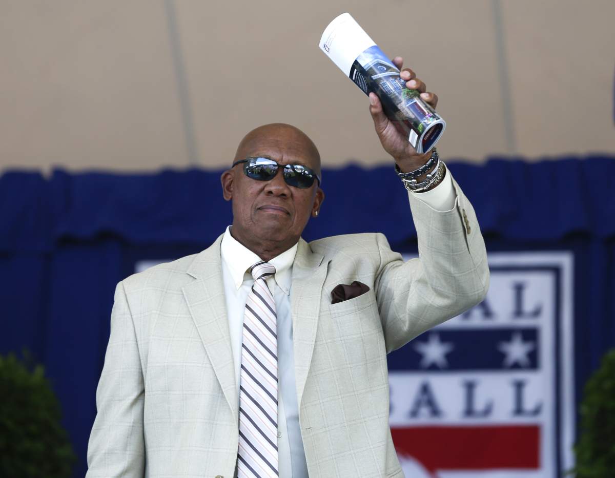 National Baseball Hall of Famer Ferguson Jenkins arrives for an induction ceremony on July 24, 2016, in Cooperstown, N.Y.