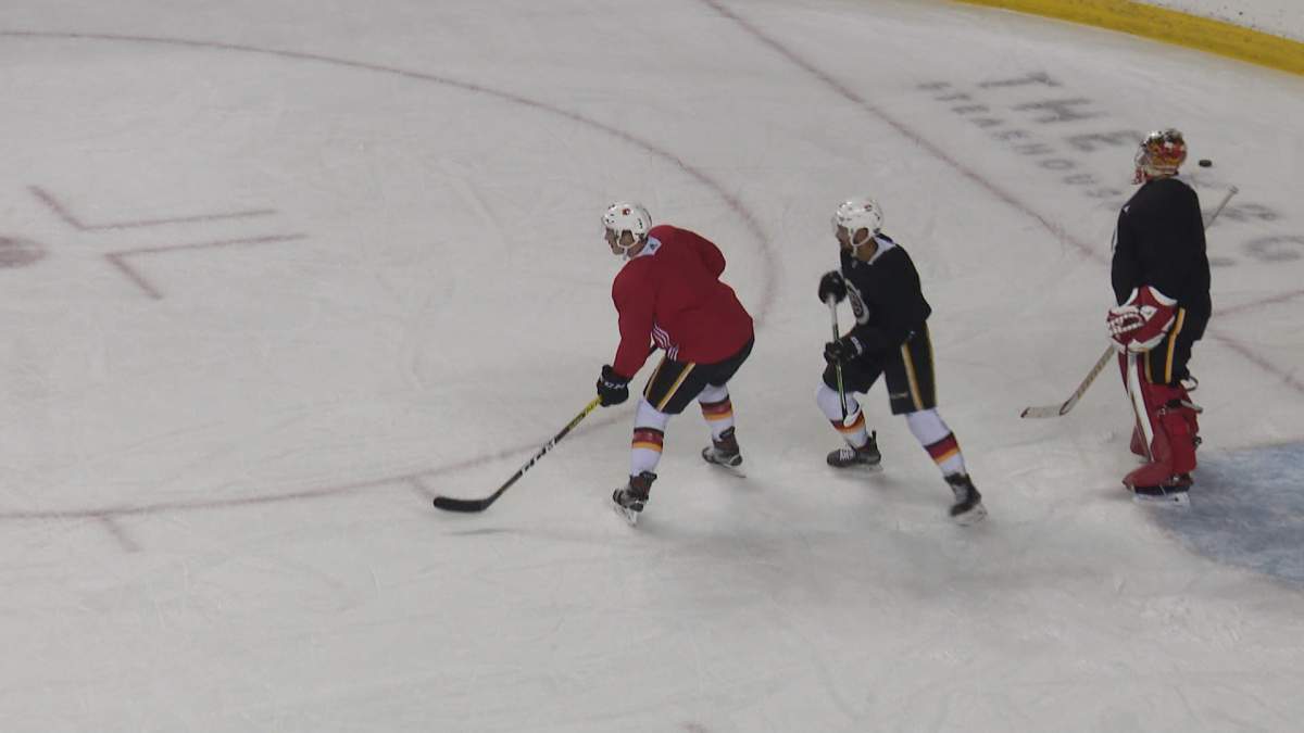 The Calgary Flames hit the ice for their third day of training camp, ahead of the shortened Stanley Cup playoffs, on July 15, 2020.