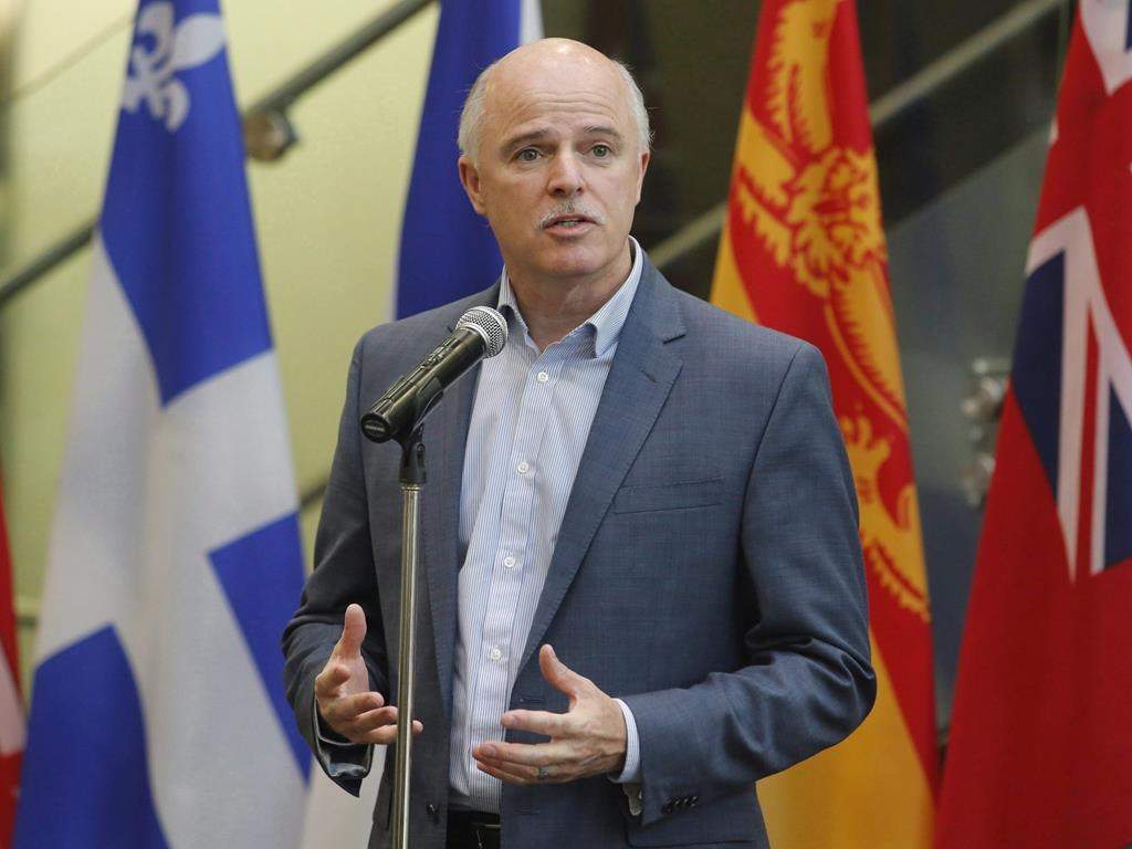 Newfoundland and Labrador is currently projecting a $2.1 billion deficit for the 2020-21 fiscal year, an increase of $1.35 billion from the April 2019 budget. Newfoundland and Labrador Finance Minister Tom Osborne speaks with reporters before a meeting with federal, provincial and territorial finance ministers in Ottawa on Tuesday, June 26, 2018. THE CANADIAN PRESS/Patrick Doyle.