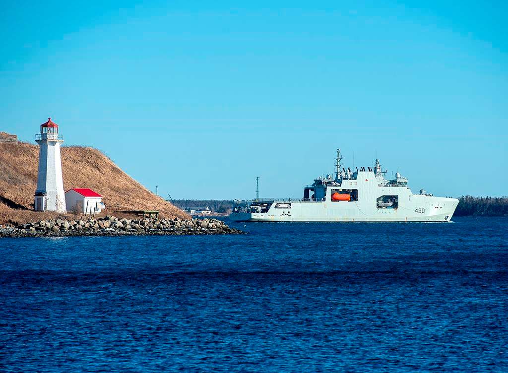 The Royal Canadian Navy is entering a new era today as it officially welcomes the long-overdue HMCS Harry deWolf into its fleet. The future HMCS Harry DeWolf, the navy's first Arctic and offshore patrol ship, built at the Irving-owned Halifax Shipyard, heads from the harbour in Halifax for sea trials on Friday, Jan. 31, 2020. THE CANADIAN PRESS/Andrew Vaughan.