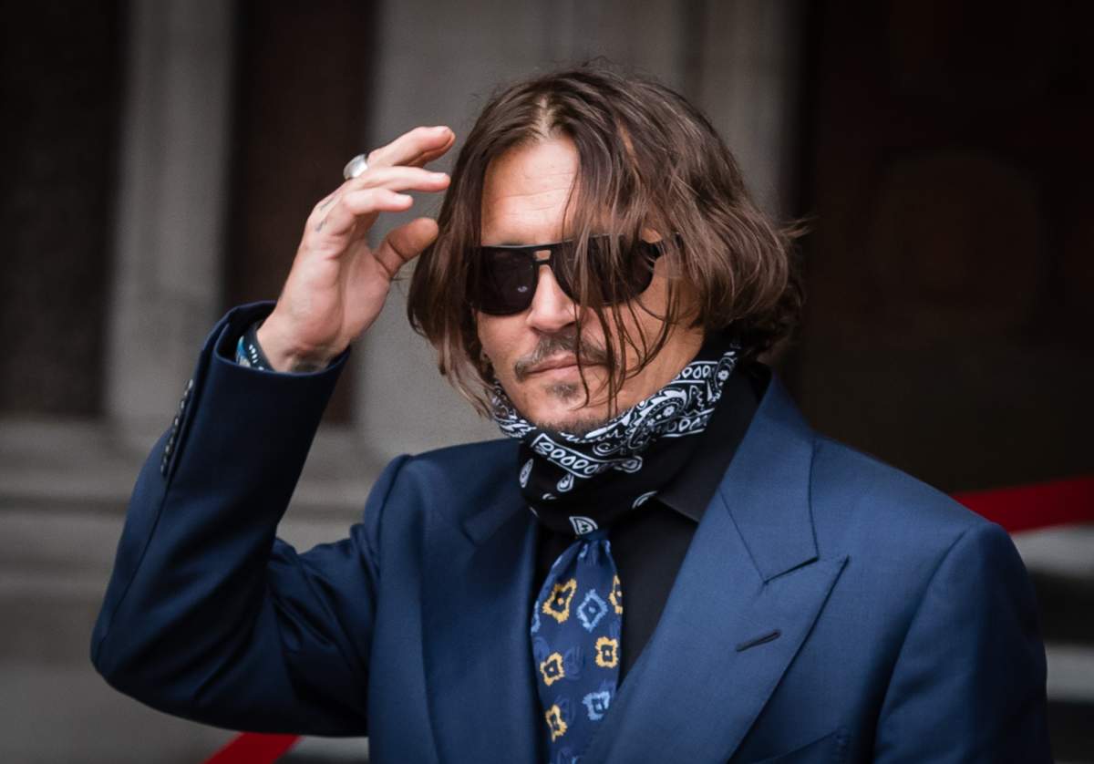 Johnny Depp arrives at  the Royal Courts of Justice, Strand on July 9, 2020 in London, England.