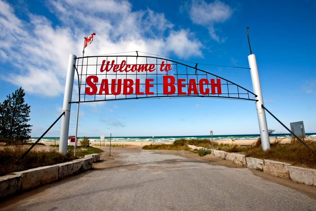 The sign over the main entrance for Sauble Beach, Ont.