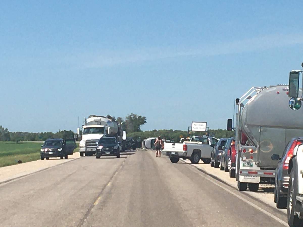 A Global News team driving along Hwy 2 reported seeing a crash near Fannystelle Thursday. RCMP say a serious crash has closed the highway.